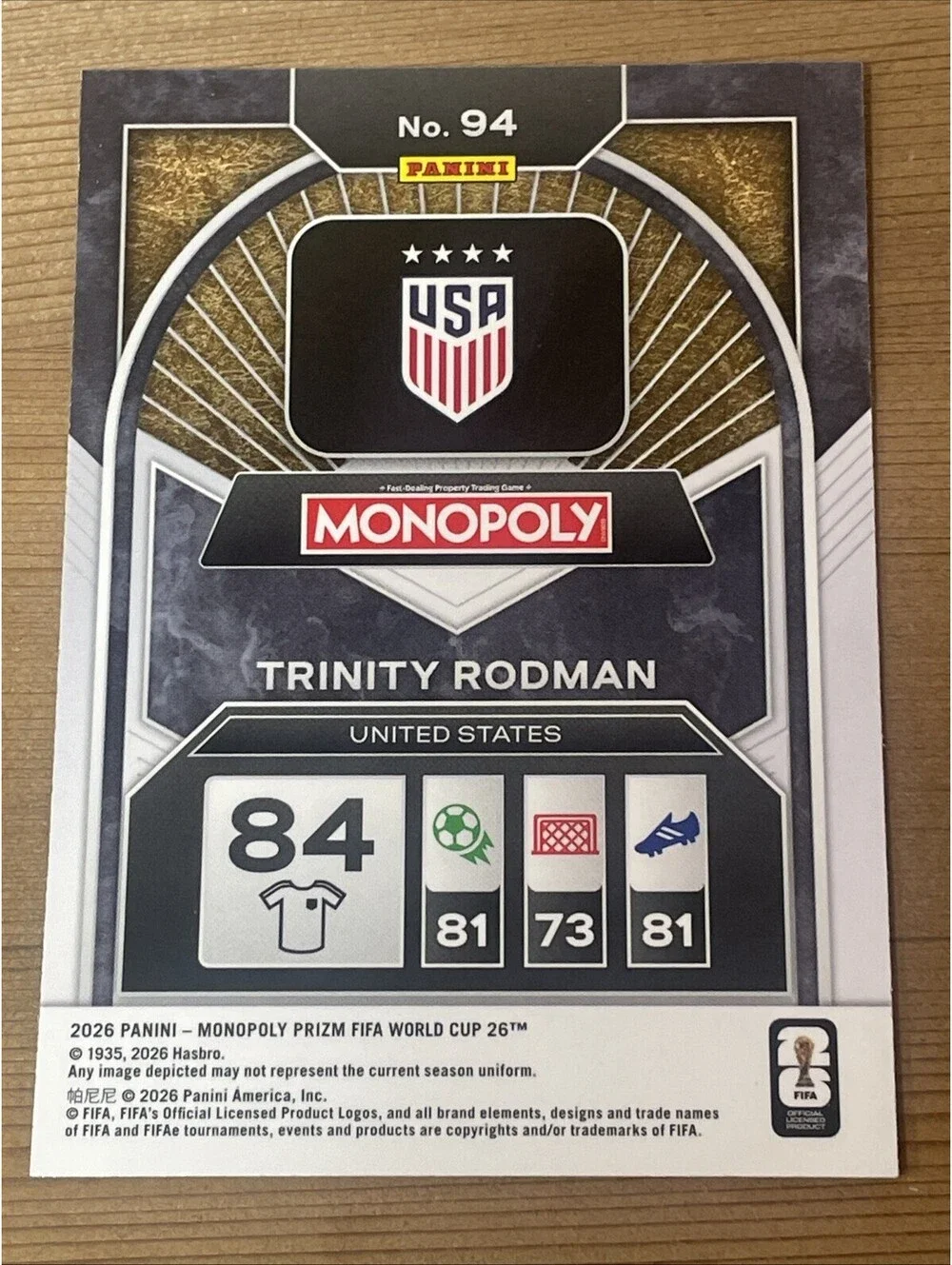 Trinity Rodman 2026 Monopoly FIFA World Cup 2026 Prizm Green + Regular USWNT #94